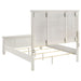 Cream white Sandy Beach 5-piece queen bedroom set by CoasterEssence, including bed frame, nightstands, dresser, and mirror.