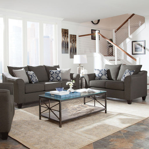 Grey Salizar 2-piece upholstered flared arm sofa set by CoasterEssence, featuring plush cushions and stylish design.