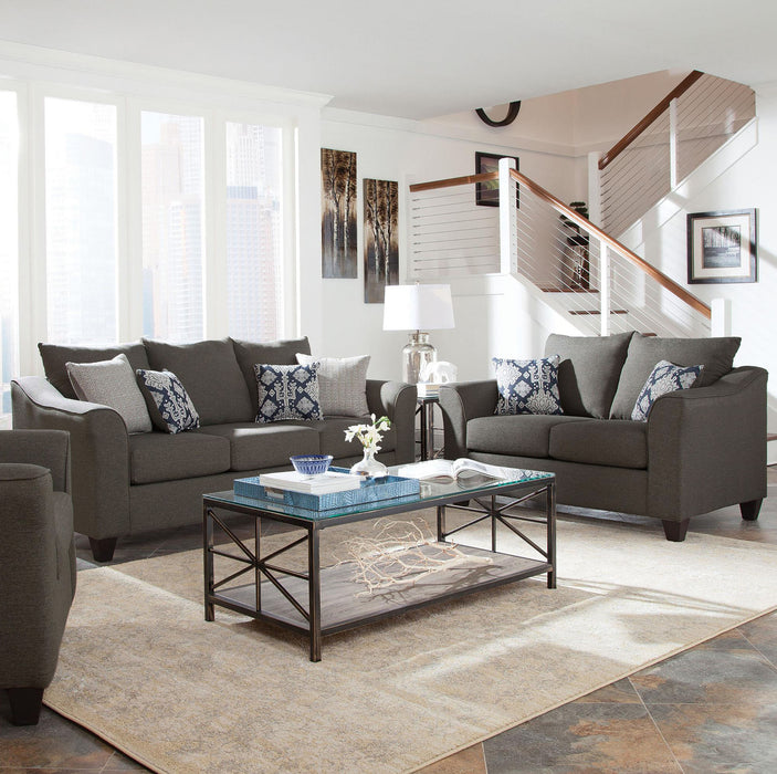 Grey Salizar 2-piece upholstered flared arm sofa set by CoasterEssence, featuring plush cushions and stylish design.