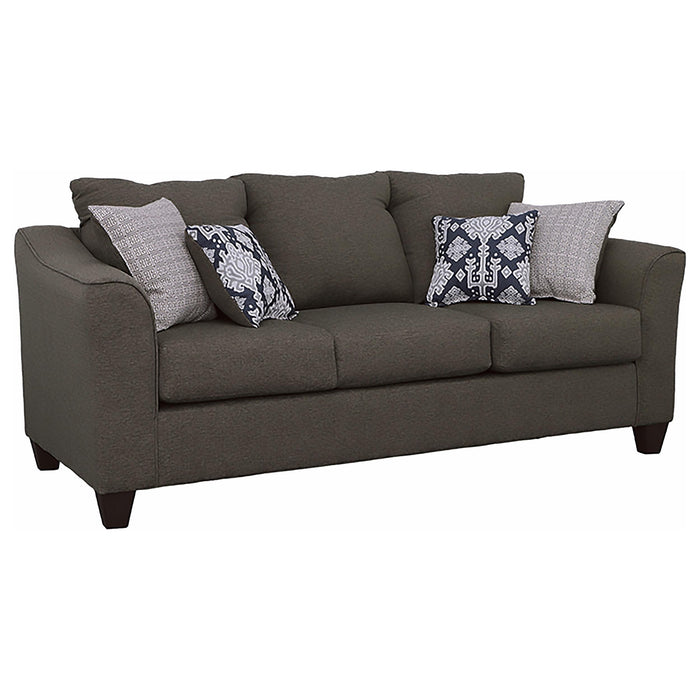 CoasterEssence Salizar 2-piece upholstered flared arm sofa set in grey with plush cushions and modern design, ideal for living rooms.
