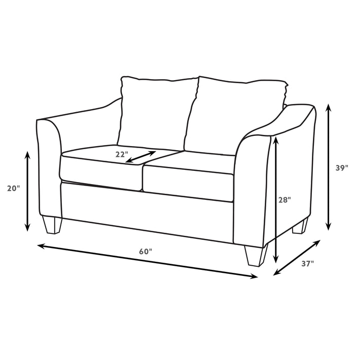 CoasterEssence Salizar 2-piece grey upholstered flared arm sofa set, modern furniture with plush cushions and sleek design.