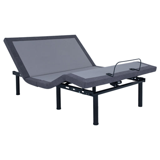 Grey and black California king adjustable bed base by CoasterEveryday, showcasing a modern furniture design with remote control.