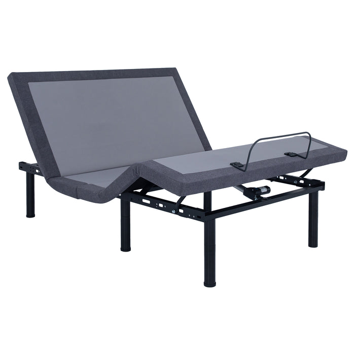 Gray and black California king adjustable bed base by CoasterEveryday, featuring modern furniture design and adjustable features.