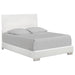 White high gloss Felicity 4-piece queen bedroom furniture set by CoasterEveryday, including bed frame, nightstands, and dresser.
