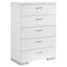 Felicity 6-piece queen bedroom set by CoasterEveryday featuring white high gloss finish, includes bed frame, nightstands, and dresser.