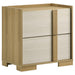 CoasterEveryday Hyland 4-piece Eastern King bedroom furniture set in natural finish, including bed frame, headboard, and side tables