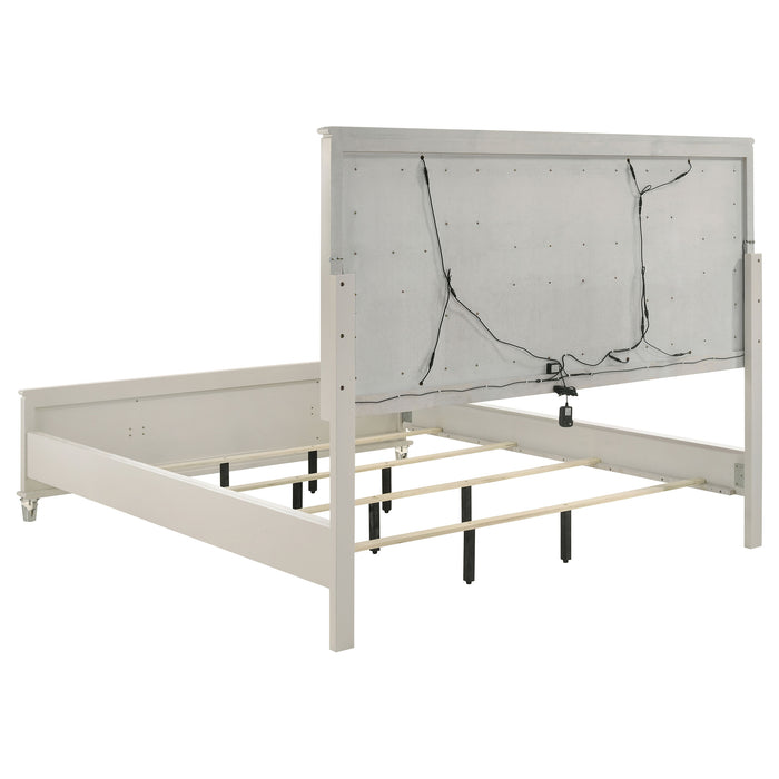 Olivia 4-piece California King bedroom set in pearl white with bed frame, nightstands, and dresser from CoasterEveryday