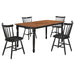Hollyoak 5-piece rectangular dining set by CoasterEveryday with walnut finish and black metal legs, includes table and four chairs.