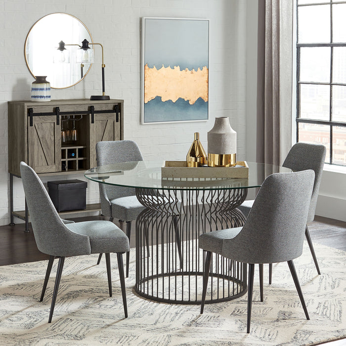 Gunmetal round metal dining table base by CoasterEveryday, showcasing a sturdy, modern furniture design with a sleek finish.