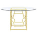 CoasterEveryday Starlight round 54-inch glass top metal dining table with brass finish, modern furniture for dining room.