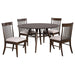 Everton 5-piece round dining table set by CoasterEveryday in dark walnut finish, featuring sleek wood table and matching chairs.