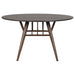CoasterEveryday Everton 5-piece round dining table set with dark walnut finish, includes a 53-inch table and matching chairs.