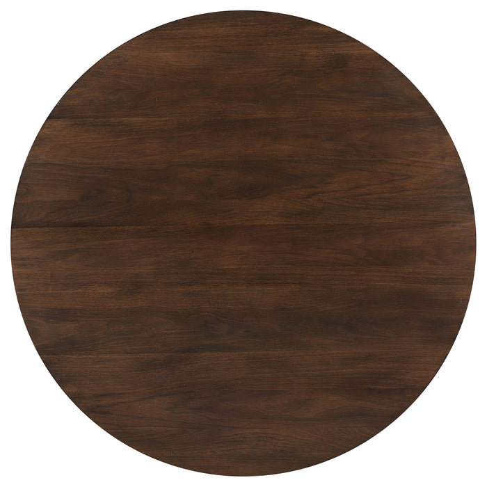 Dark walnut Everton 5-piece round dining table set by CoasterEveryday with sleek wooden legs and spacious tabletop.