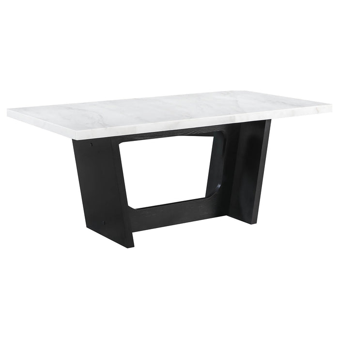CoasterEveryday Sherry 5-piece rectangular dining table set with grey marble top and matching chairs for modern kitchen or dining room.