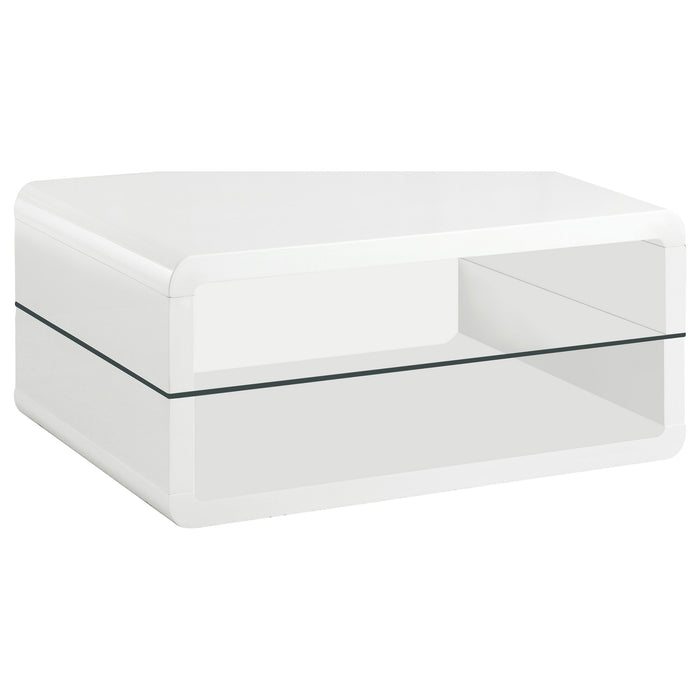 White high gloss Elana 2-piece coffee and end table set by CoasterEveryday, featuring modern furniture design.