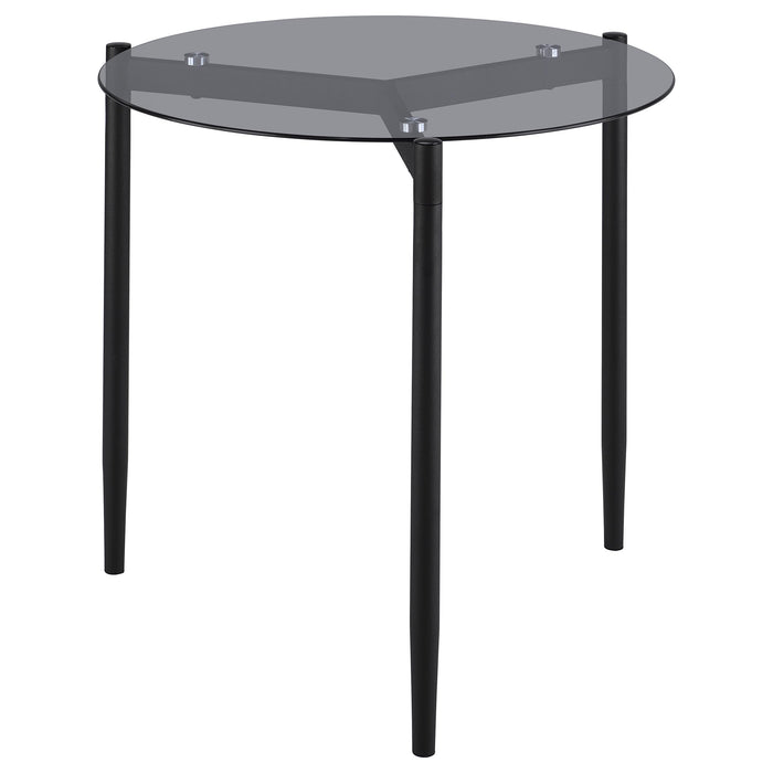 CoasterEveryday Rosalie 2-piece grey round coffee and end table set showing smooth surfaces and modern furniture design.