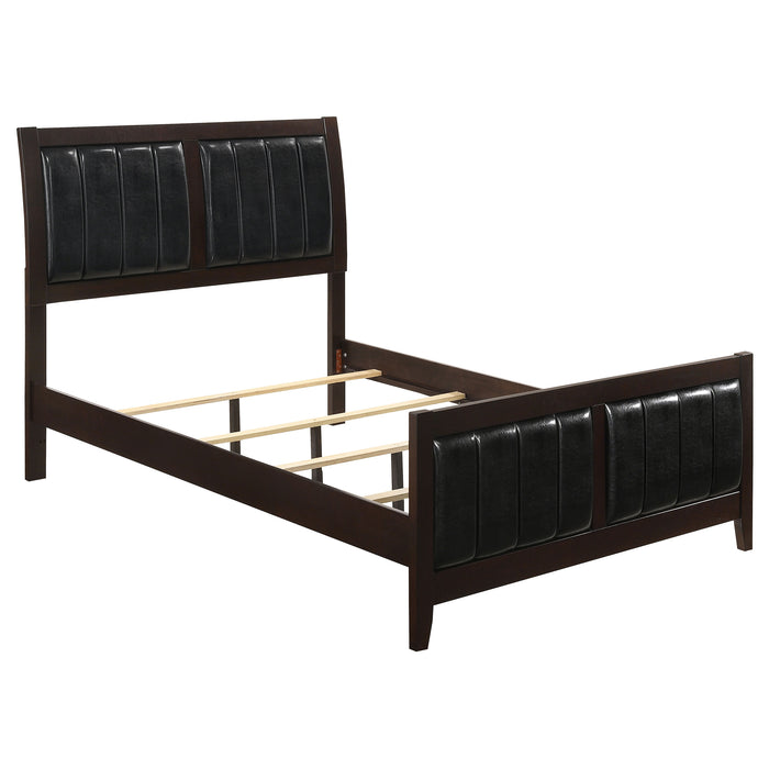 CoasterEveryday Carlton 4-piece full bedroom set in cappuccino finish, includes bed frame, dresser, mirror, and nightstands.