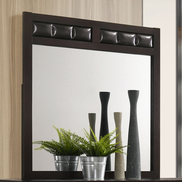CoasterEveryday Carlton dresser mirror in cappuccino finish, rectangular wooden furniture piece with beveled glass reflection.
