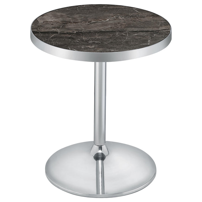 Cazen Round Faux Marble Top Pedestal Side Table Grey