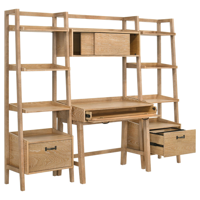 Fabian 4-piece Computer Desk and Bookshelf Set Distressed Light Brown