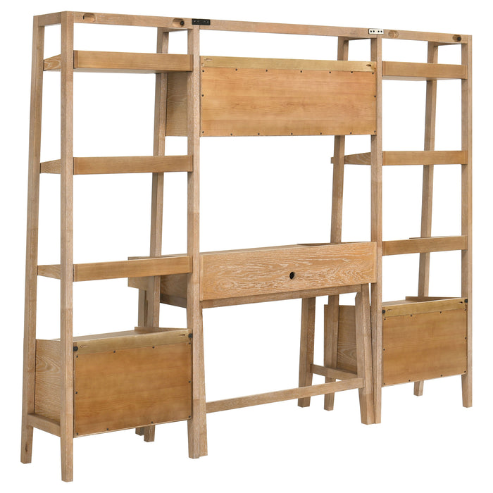 Fabian 4-piece Computer Desk and Bookshelf Set Distressed Light Brown