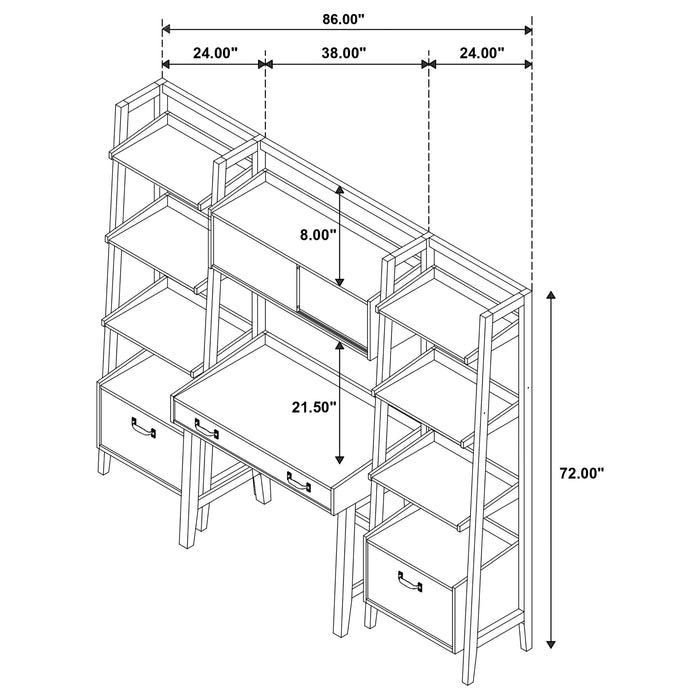 Fabian 4-piece Computer Desk and Bookshelf Set Distressed Light Brown