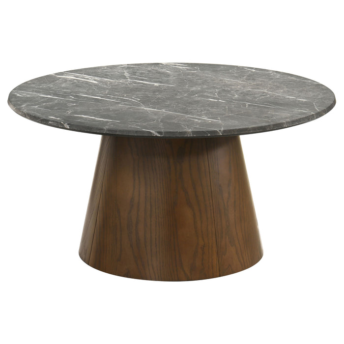 Franklin 2-piece Round Pedestal Coffee Table Set Grey and Dark Brown