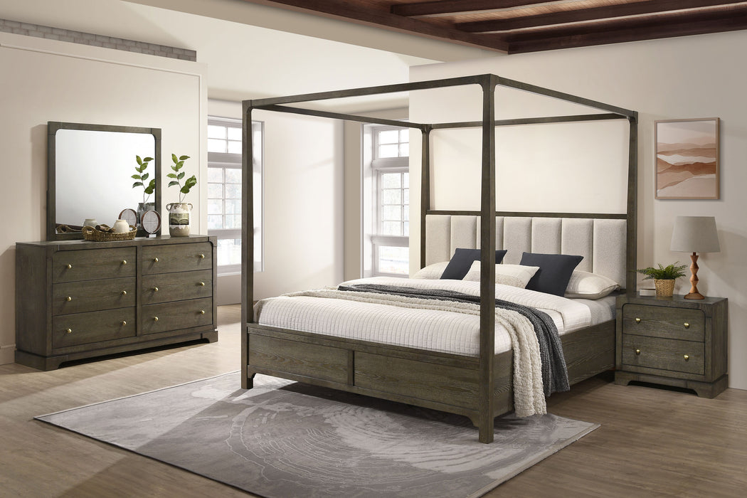 Dark cocoa Gran Park 4-piece California King bedroom furniture set by CoasterEveryday, including bed frame, nightstands, and dresser.