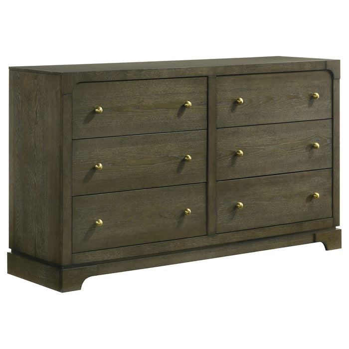 Dark cocoa Gran Park 5-piece Eastern King bedroom set by CoasterEveryday, including bed frame, nightstands, and dresser in a stylish furniture design.