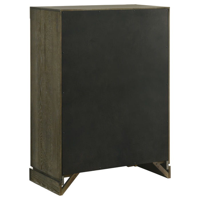 Eastern King bedroom set by CoasterEveryday featuring a dark cocoa finish with five matching furniture pieces.