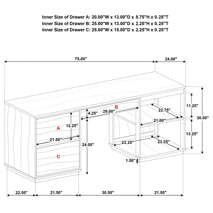 Harkes 75-inch 3-drawer Computer Desk with Adjustable Shelf Coffee Bean