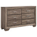 CoasterEveryday Kauffman 4-piece California King bedroom set in washed taupe with bed frame, nightstands, and dresser furniture.