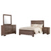 CoasterEveryday Kauffman 4-piece California King bedroom furniture set in washed taupe, includes bed frame, nightstands, and dresser
