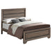 CoasterEveryday Kauffman 4-piece California King bedroom set in washed taupe, includes bed frame, dresser, nightstands, and mirror.