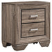 CoasterEveryday Kauffman 4-piece California King bedroom set in washed taupe with bed frame, nightstands, and dresser visible.