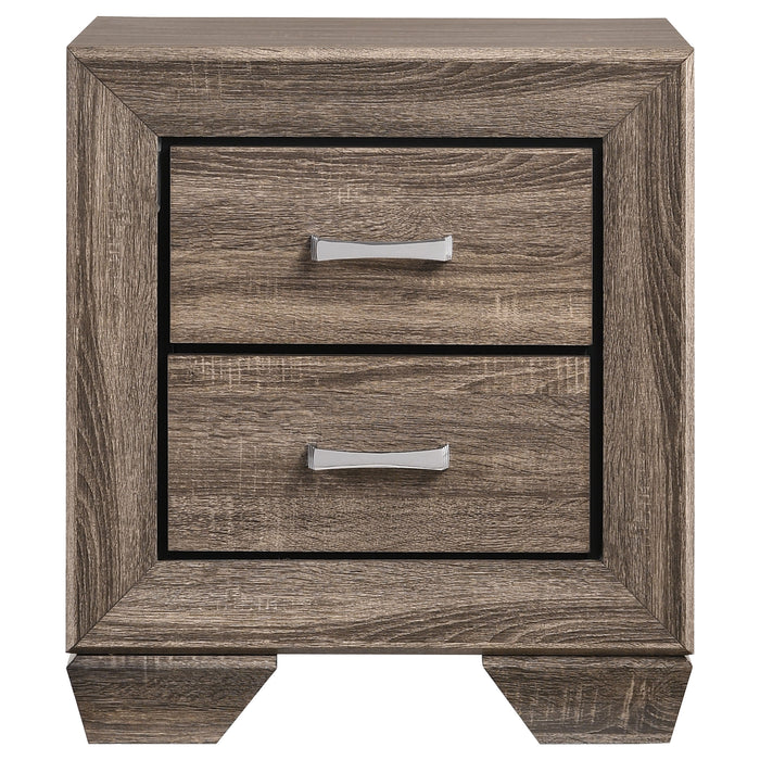 Kauffman 5-piece queen bedroom set in washed taupe with bed frame, nightstands, dresser, and mirror from CoasterEveryday.
