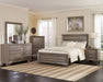 Kauffman Wood Queen Panel Bed in washed taupe finish, featuring a classic furniture design with a slatted headboard and sturdy frame.