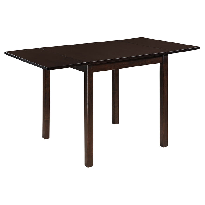 CoasterEveryday Kelso 3-piece drop leaf dining table set with cappuccino and tan finishes, featuring a stylish wooden design.