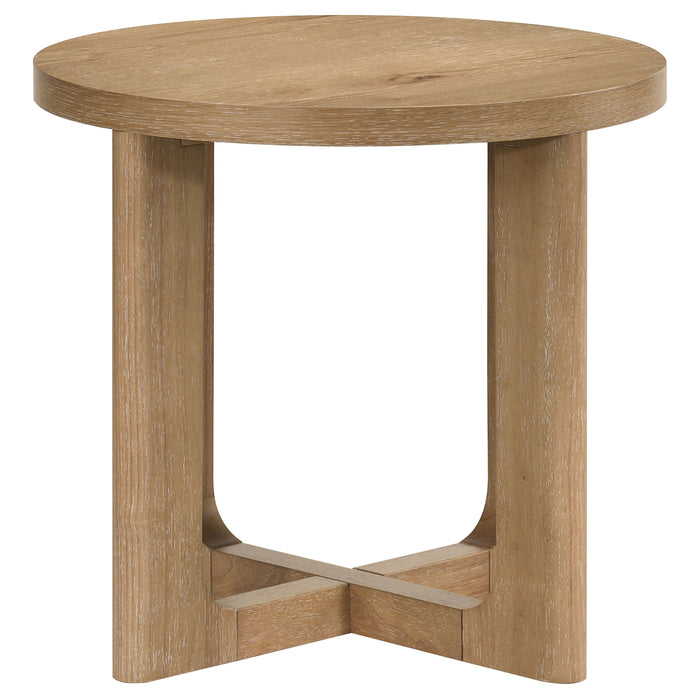 Kessler 2-piece Round Sculptural Wood Coffee Table Set Light Oak