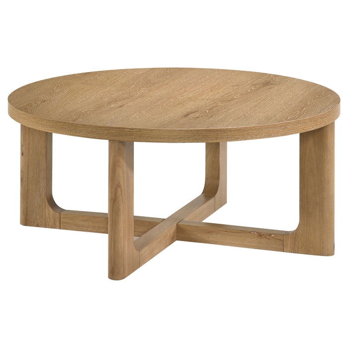 Kessler 2-piece Round Sculptural Wood Coffee Table Set Light Oak