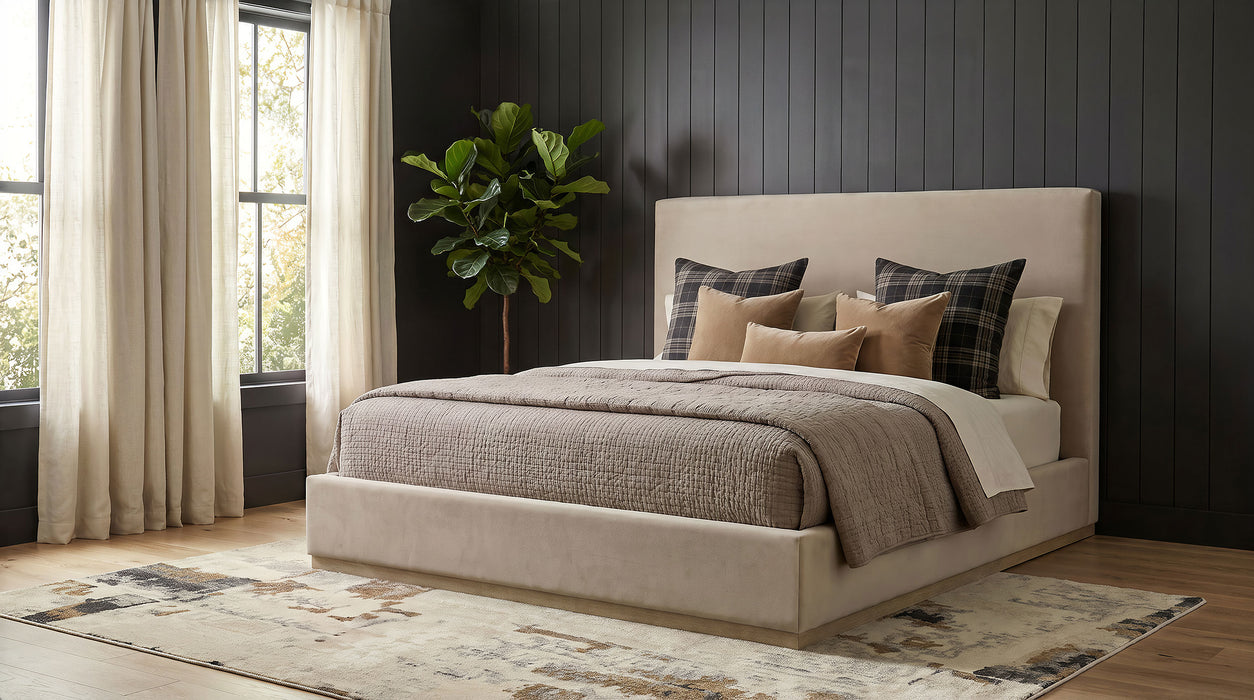 Knox Eastern King Fabric Upholstered Platform Bed Khaki