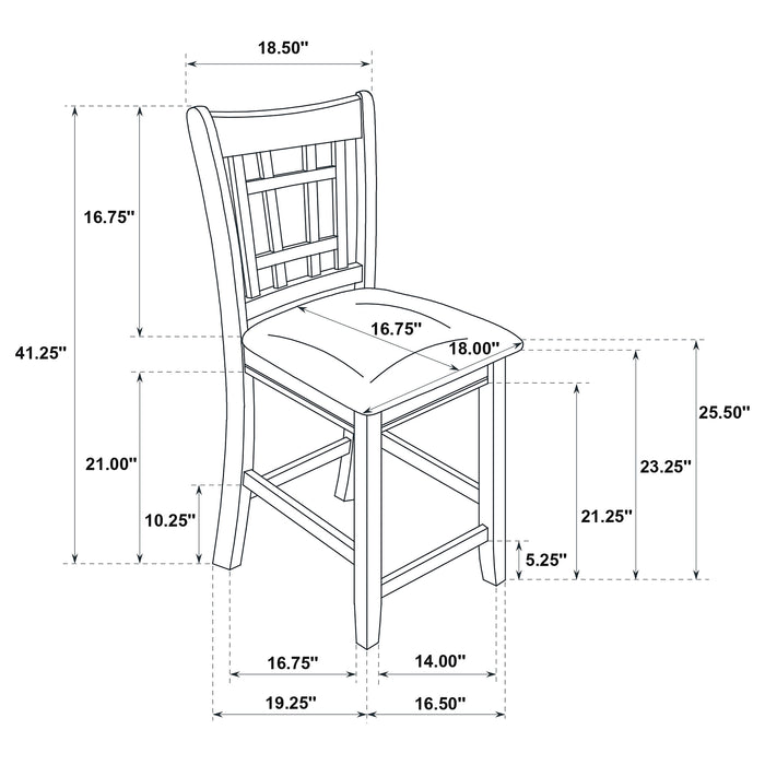 Set of two CoasterEveryday Lavon wood counter height dining chairs in black and espresso with wooden legs.
