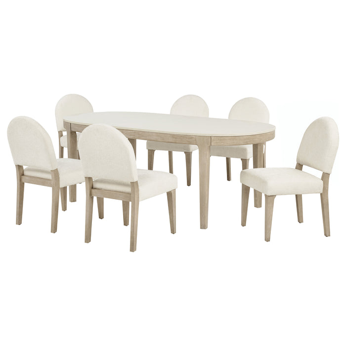 Lucaire 7-piece 84-inch Dining Set with Curved Chairs Honed Cream