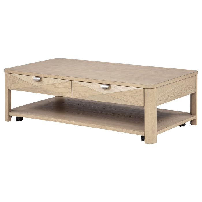 Marcelo Wood Coffee Table with 2 Drawers and Shelf Light Elm