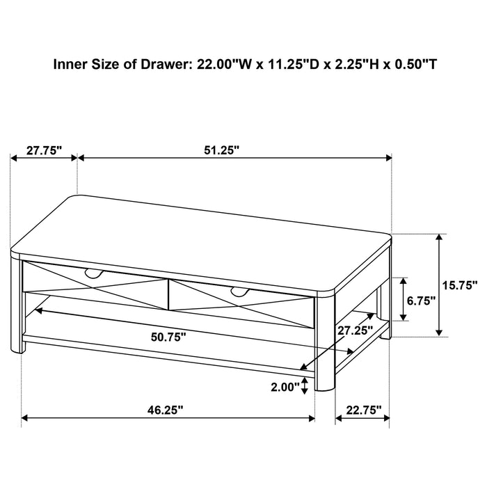 Marcelo Wood Coffee Table with 2 Drawers and Shelf Light Elm