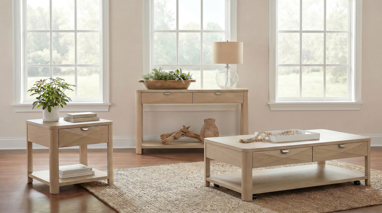 Marcelo Wood Coffee Table with 2 Drawers and Shelf Light Elm