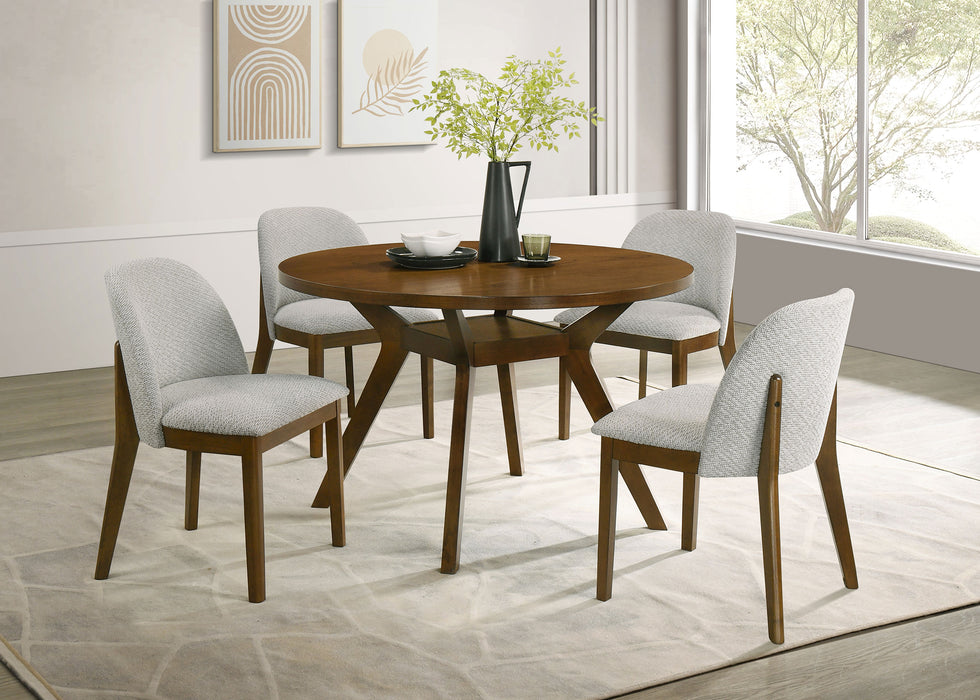 Mueller 48-inch Round Mindi Veneer Dining Table Brown
