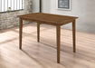 CoasterEveryday Robles 5-piece rectangular dining table set in chestnut wood with matching chairs and table surface.