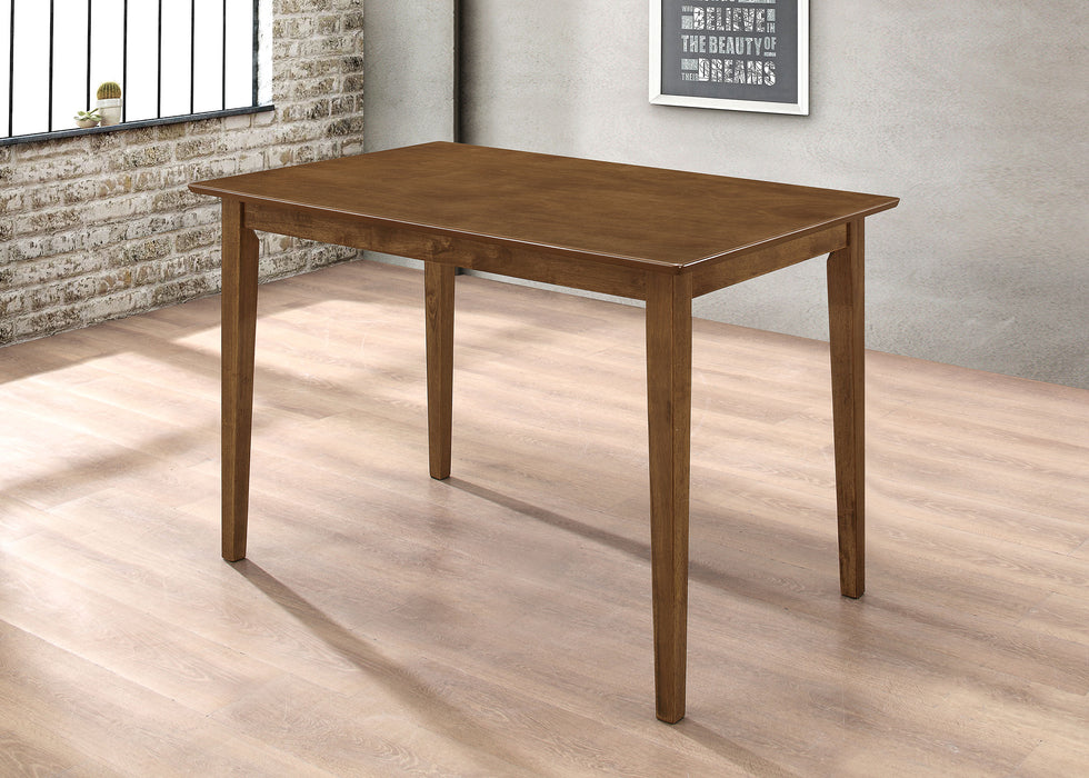 CoasterEveryday Robles 5-piece rectangular dining table set in chestnut wood with matching chairs and table surface.
