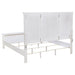 Cream white Sandy Beach 5-piece Eastern King bedroom furniture set by CoasterEveryday, featuring a bed, nightstands, and dresser.